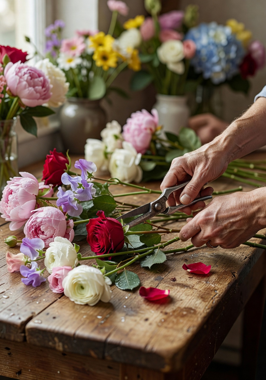 Floristen Hände beim Binden